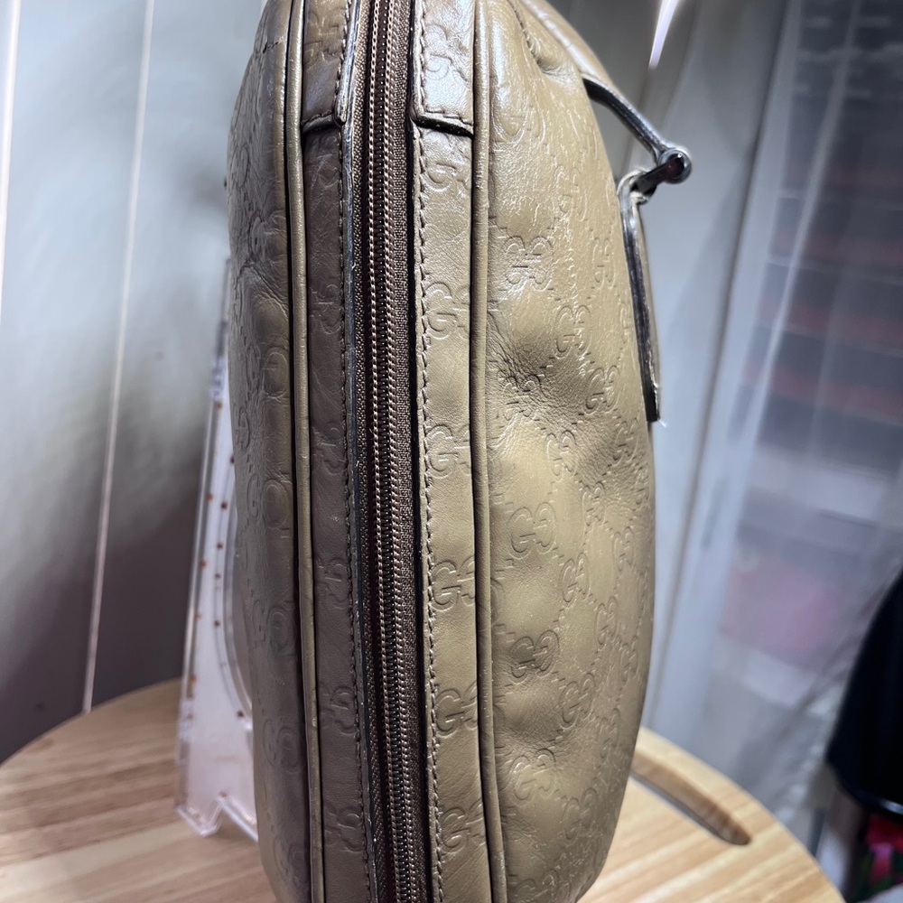 Gucci GG Supreme Briefcase Olive Green Leather broken zipper pull - Picture 6 of 17